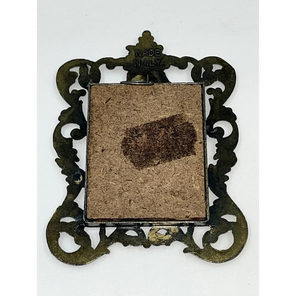 Vintage Italian Miniature Brass Frames Pair The Blue Boy And Floral 4
